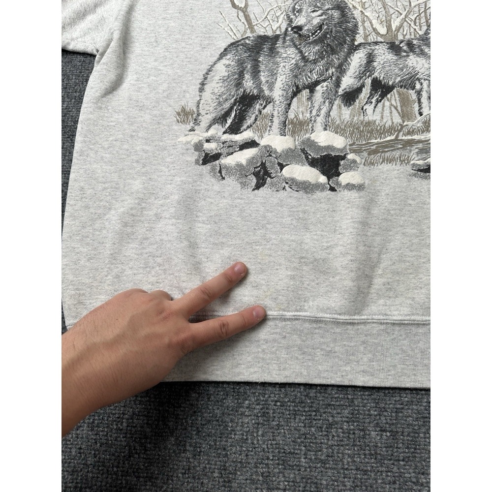 Mens Sweatshirt Pacific Sports Wolves Graphic Made in USA Gray, Size L/XL - Picture 9 of 10